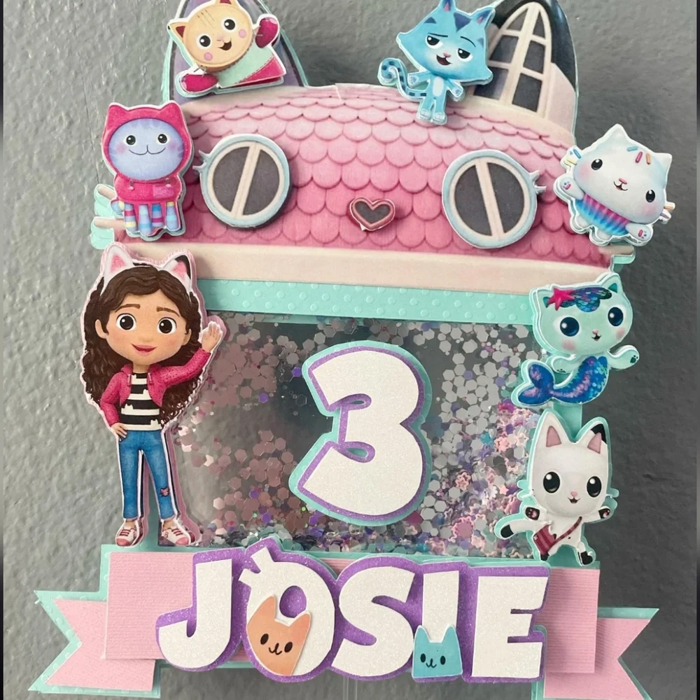 Custom Pink Cardstock Butterfly Happy Birthday Cake‎ Topper Party Decoration